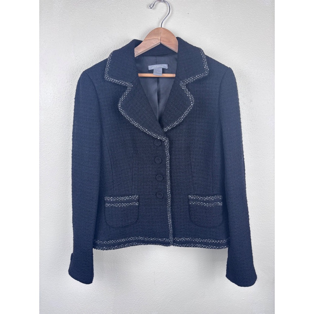 Ann Taylor Tweed Wool Blend Blazer Jacket Size 8 Workwear Professional